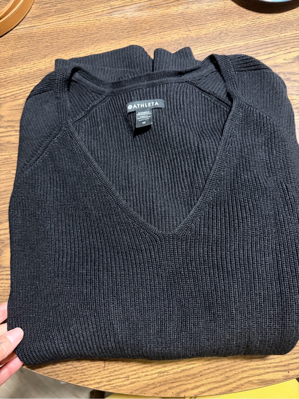 Athleta Black V-Neck Ribbed Knit Sweatshirt